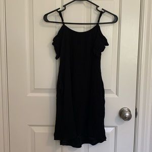 Black Off Shoulder Crepe Mini Dress